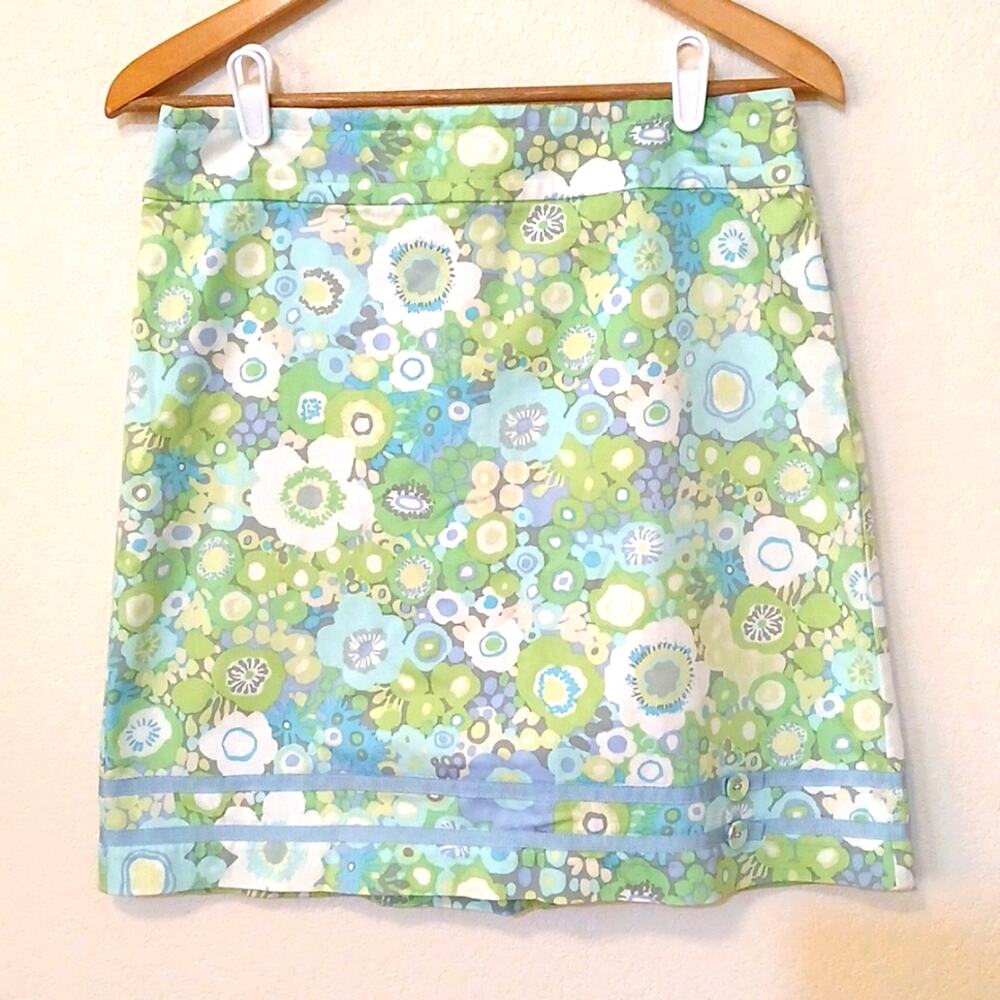 Sigrid Olsen green floral stretch cotton skirt Size 6